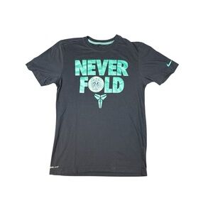 Nike Kobe Bryant Never Fold Dri Fit T Shirt Grey Teal Black Mamba Logo SM Rare